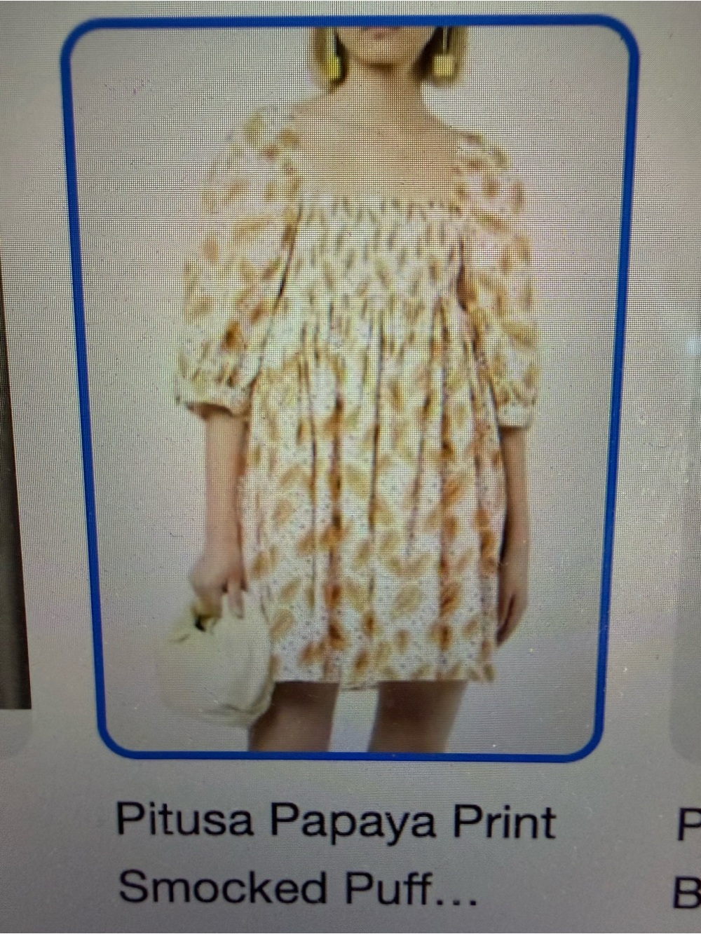 Pitusa Papaya Print Smocked Puff-Sleeve Dress in Yellow and White